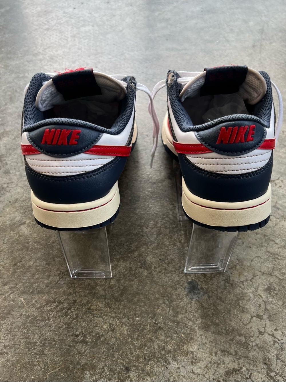 Nike Dunk Low Bright Crimson Obsidian Men’s 7 Women’s 8.5 Red White Blue 🇺🇸 - Picture 7 of 9